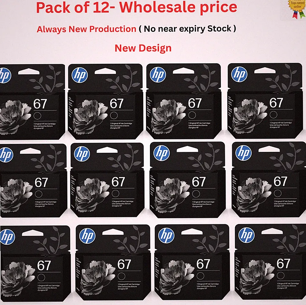 12 Pack HP 67 Black Original Ink Cartridge, ~120 pages, 3YM56AN-LIMITED OFFER