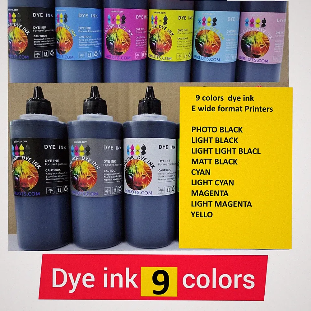 9- 250 ml each dye ink for all E wide format printers colors available