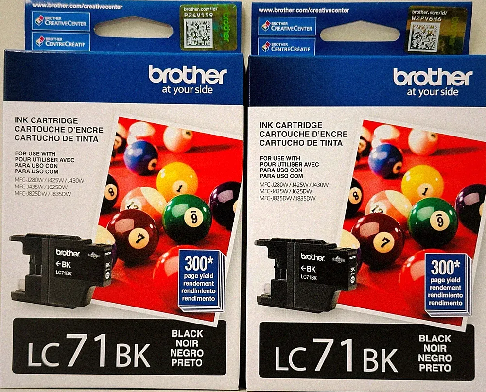 New Genuine Brother LC71 Black 2PK Ink Cartridges MFC-J280W, MFC-J425W