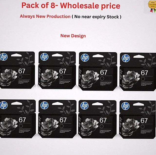 Pack of 8 HP 67 Black Original Ink Cartridge, ~120 pages, 3YM56AN- LIMITED OFFER
